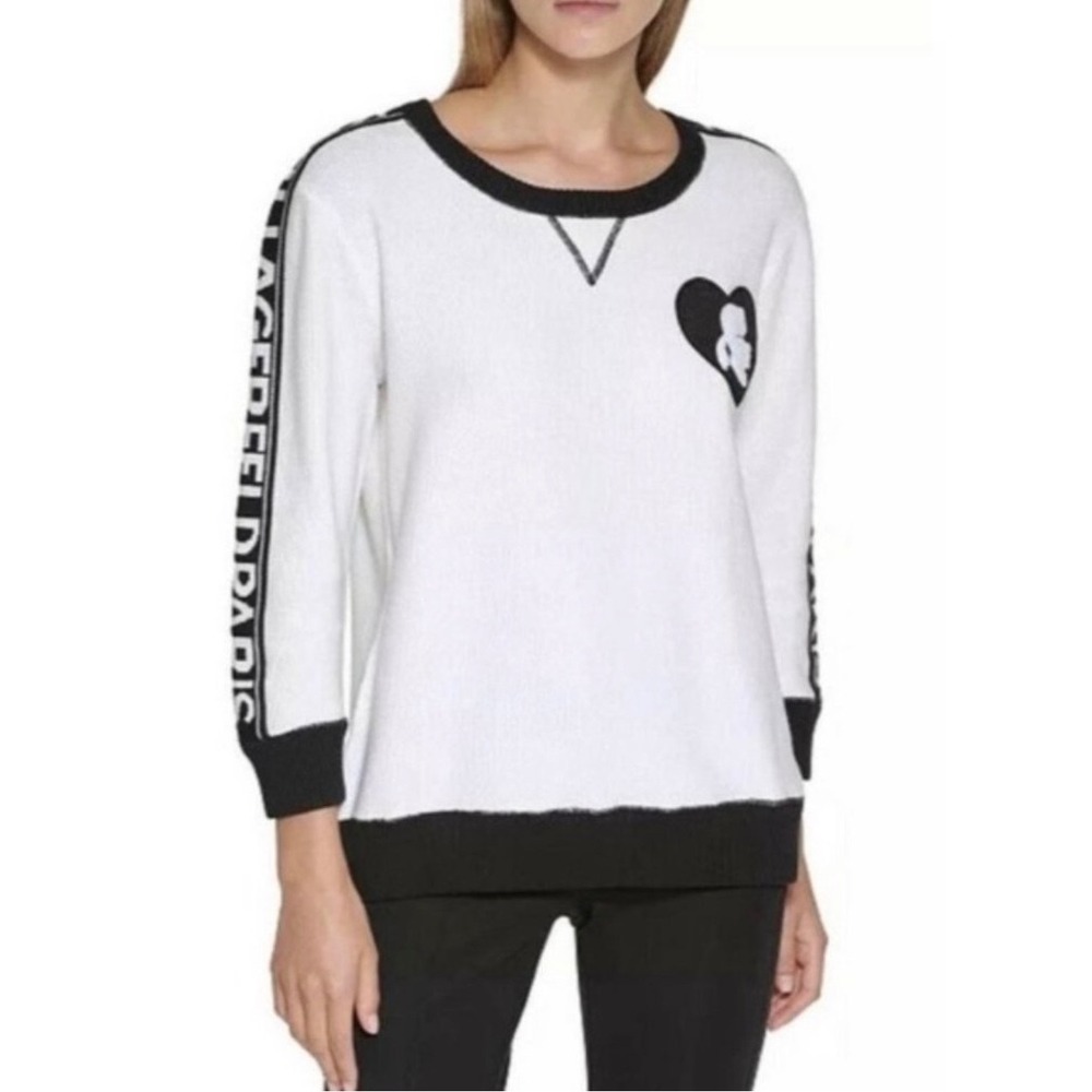 Karl Lagerfeld Paris Signature Heart Logo Sweater Black White Est. M